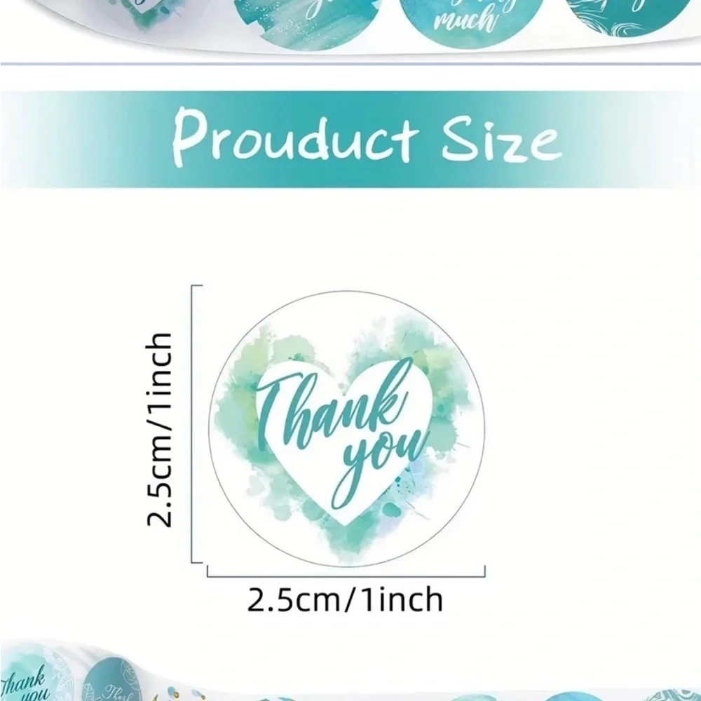 500- Thank You Stickers Roll - Teal and White